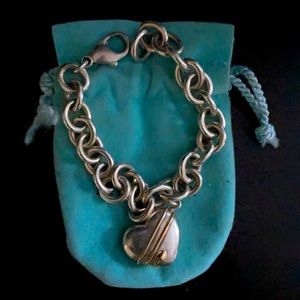 Tiffany & Co, Sterling Silver 18K Gold Heart Cupid’s Arrow Heart Bracelet